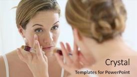  Presentation with eye - Slides enhanced with woman applying concealer around eye background and a coral colored foreground