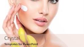  Presentation with face cream flower - Slide set enhanced with woman-applying-cosmetic-cream background and a lemonade colored foreground