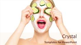  Presentation with skin care natural - Cool new PPT theme with woman applying fresh facial mask backdrop and a lemonade colored foreground