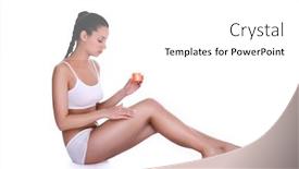  Presentation with lotion - Beautiful theme featuring woman applying lotion on her body creaming the legs backdrop and a white colored foreground