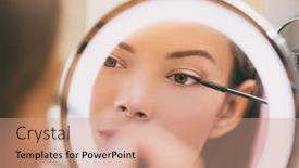  Presentation with beauty product - Slide deck featuring woman-applying-make-up-beauty background and a coral colored foreground