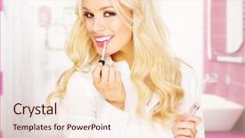  Presentation with business pink - Beautiful PPT theme featuring woman applying makeup in pink backdrop and a lemonade colored foreground