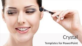  Presentation with beauty cosmetic - PPT theme consisting of woman applying makeup with cosmetic brush isolated on white beauty procedures background and a lemonade colored foreground