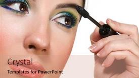 Presentation with eyelashes - Amazing slides having woman applying mascara on her eyelashes backdrop and a coral colored foreground