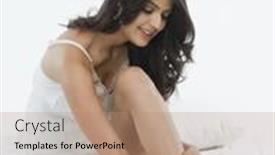  Presentation with nail - Amazing presentation theme having woman-applying-nail-polish backdrop and a coral colored foreground