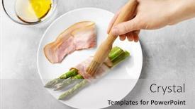  Presentation with bacon - PPT theme enhanced with woman-applying-oil-on-bacon background and a light gray colored foreground