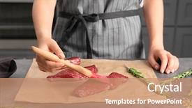  Presentation with oil and gas - Slides having woman applying oil onto raw background and a coral colored foreground