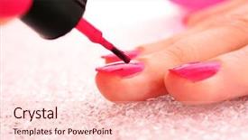  Presentation with nail - Audience pleasing PPT theme consisting of woman applying pink nail polish backdrop and a lemonade colored foreground