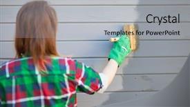 Presentation with wall-paint - Cool new presentation theme with woman applying protective varnish backdrop and a light gray colored foreground