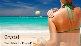  Presentation with tan - Colorful PPT theme enhanced with woman applying sun protection lotion backdrop and a lemonade colored foreground