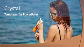  Presentation with sunscreen - Colorful presentation design enhanced with woman-applying-sunscreen-creme backdrop and a teal colored foreground