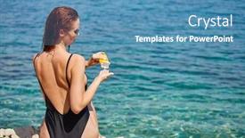  Presentation with sunscreen - Slide set enhanced with woman-applying-sunscreen-creme background and a teal colored foreground