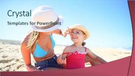  Presentation with woman body - PPT layouts having woman applying sunscreen on daughter' background and a cool aqua colored foreground