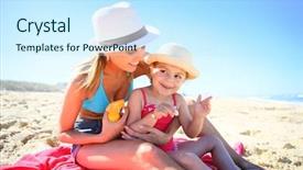  Presentation with sunscreen - Presentation design enhanced with woman applying sunscreen on daughter' background and a cool aqua colored foreground