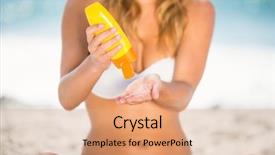  Presentation with sunscreen - Beautiful presentation theme featuring woman applying sunscreen on a sunny day backdrop and a coral colored foreground