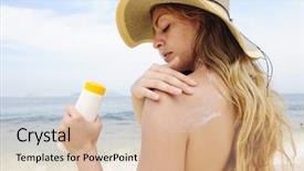  Presentation with lotion - PPT layouts enhanced with woman applying suntan lotion background and a lemonade colored foreground