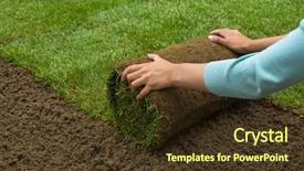  Presentation with role play woman and man - Slide set featuring woman applying turf rolls background and a tawny brown colored foreground