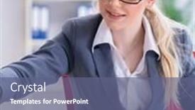  Presentation with project - Cool new slide set with woman architect working on the project backdrop and a ocean colored foreground