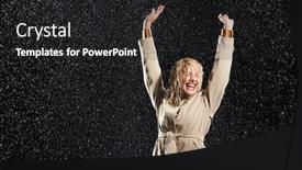  Presentation with rain - Cool new slides with woman-arms-outstretched-smiling-standing backdrop and a dark gray colored foreground