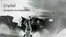  Presentation with female warrior - Slide set featuring woman army - vintage style photo of young background and a light gray colored foreground