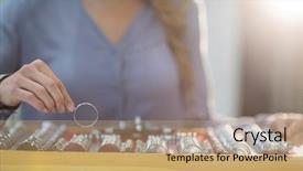  Presentation with box - Amazing slide deck having woman-arranging-messbrille-in-tool backdrop and a coral colored foreground