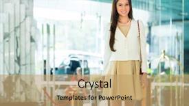  Presentation with business hotel - Cool new presentation design with woman arriving at luxury hotel backdrop and a coral colored foreground