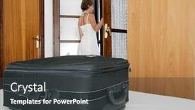  Presentation with pension - Presentation theme consisting of woman arriving in simple pension bedroom background and a dark gray colored foreground