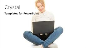  Presentation with blogger - Colorful presentation design enhanced with webmaster - woman as a blogger works backdrop and a white colored foreground