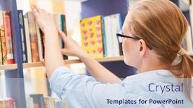  Presentation with bookstore - Theme having woman-as-a-bookseller-sorts background and a sky blue colored foreground