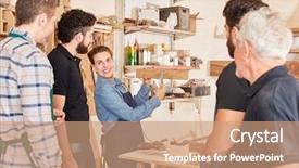  Presentation with physical exam - PPT theme having woman as a craftsman apprentice background and a coral colored foreground