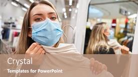  Presentation with locker room - PPT layouts consisting of woman-as-a-customer background and a coral colored foreground