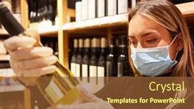  Presentation with covid - PPT theme enhanced with woman-as-a-customer background and a tawny brown colored foreground