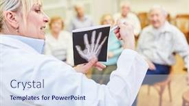  Presentation with health hope healing - Colorful presentation enhanced with woman-as-a-doctor-gives backdrop and a sky blue colored foreground