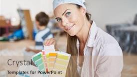  Presentation with wall paint - Colorful PPT layouts enhanced with woman-as-a-handyman-painter backdrop and a coral colored foreground