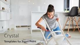  Presentation with upcycling - PPT layouts featuring woman-as-a-handyman background and a light gray colored foreground