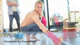  Presentation with window frame - Slides consisting of woman-as-a-housewife background and a light blue colored foreground