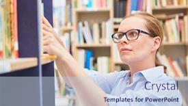  Presentation with community college - Cool new presentation theme with woman-as-a-librarian-looks backdrop and a sky blue colored foreground