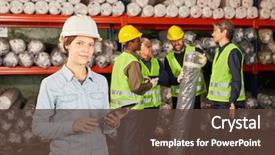  Presentation with logistics warehouse - Slide set having woman as a logistics apprentice background and a tawny brown colored foreground