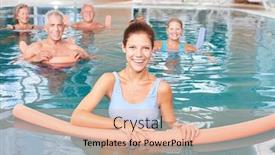 Presentation with aqua - Audience pleasing presentation design consisting of woman as a physiotherapist makes aqua fitness as a rehab with seniors in the pool backdrop and a lemonade colored foreground