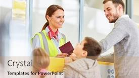  Presentation with passport - Slide set consisting of woman-as-a-service-agent background and a coral colored foreground