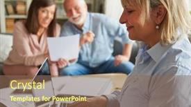  Presentation with tax - Presentation theme featuring woman-as-a-tax-consultant background and a violet colored foreground