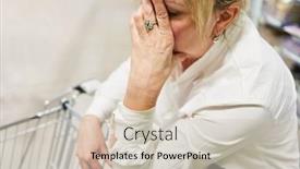  Presentation with supermarket trolley - Presentation theme having woman-as-a-worried-customer background and a soft green colored foreground