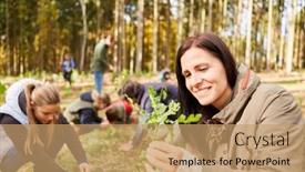  Presentation with tree planting - PPT layouts featuring woman-as-an-environmental-protection background and a coral colored foreground