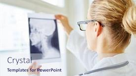  Presentation with head - Cool new PPT layouts with woman-as-an-oral-surgeon backdrop and a sky blue colored foreground