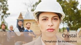  Presentation with self - Amazing slides having woman as architect with competence backdrop and a coral colored foreground