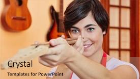  Presentation with controls - PPT layouts with woman as carpenter controls guitar background and a  colored foreground