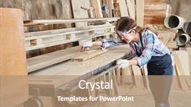  Presentation with carpenter - Slides enhanced with working with belt grinding machine background and a coral colored foreground