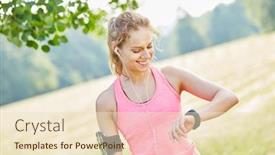  Presentation with smartwatch - Colorful theme enhanced with woman as jogger checking health performance with smartwatch backdrop and a lemonade colored foreground