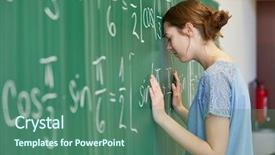  Presentation with math - Beautiful slide deck featuring university education promlem - frustrated woman as student calculating backdrop and a ocean colored foreground