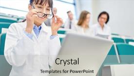  Presentation with apprenticeship - Colorful presentation enhanced with woman as student in medical backdrop and a  colored foreground